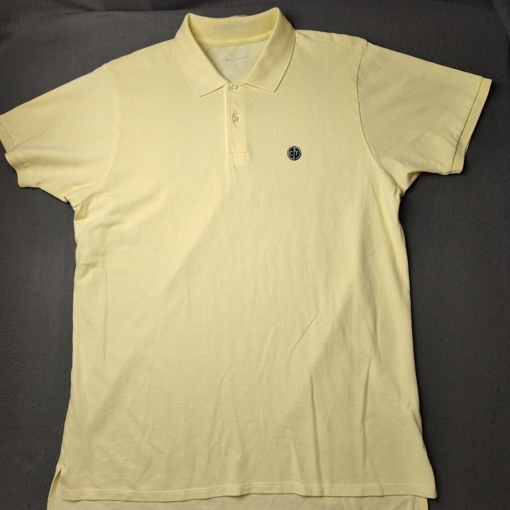 B. Draddy Polo Shirt Mens Large Yellow Pima Cotton Stretch Golf Crest Logo Patch - Picture 2 of 11